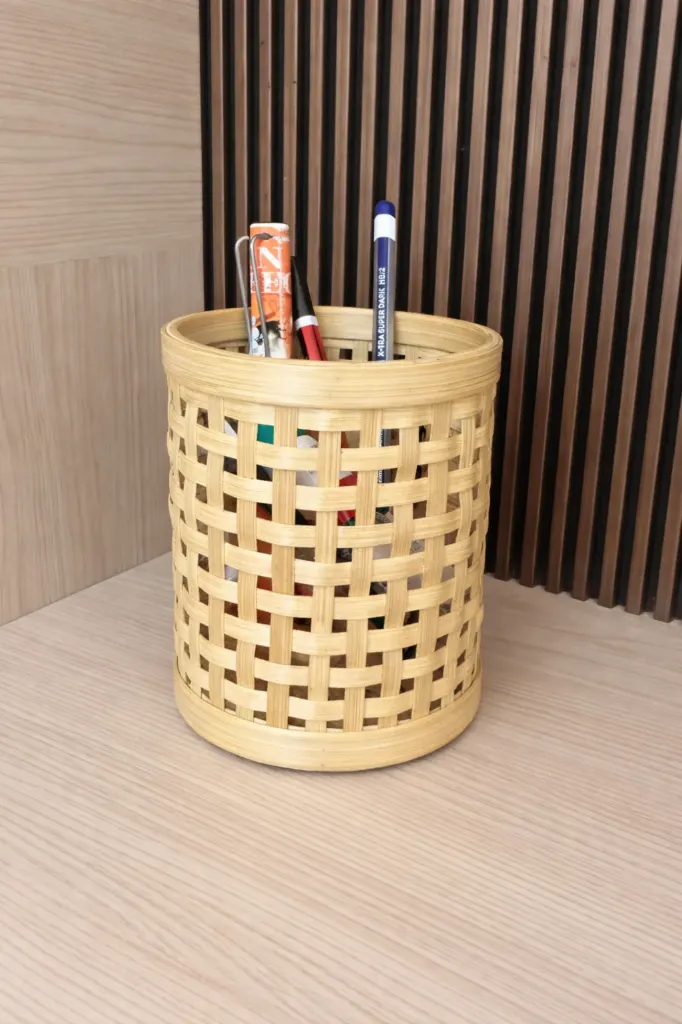 [BAM002] Bamboo Pen Holder – Rustic Table Organizer